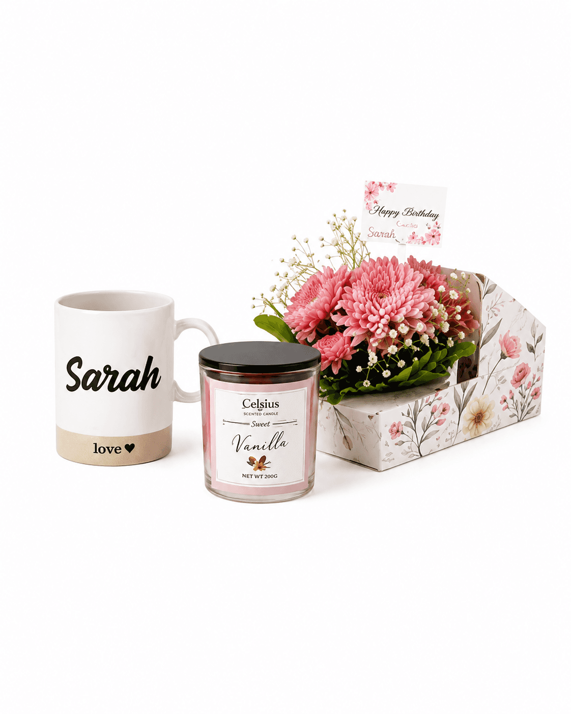 Luxury Personalized Mug, Candle & Fresh Flower Gift Box