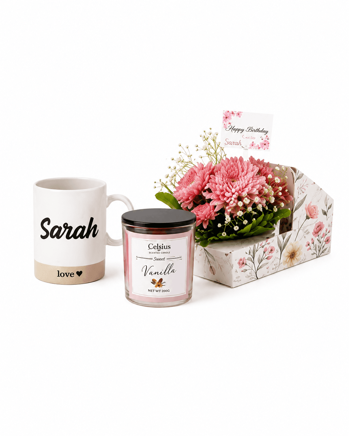 Luxury Personalized Mug, Candle & Fresh Flower Gift Box