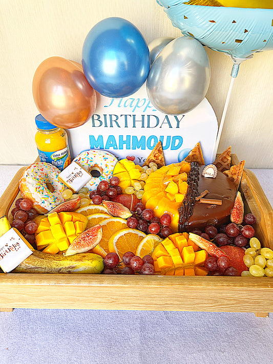 Wooden Fruit Tray with a Cake